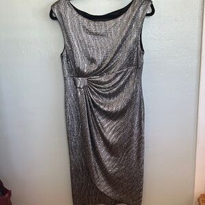 Connected Apparel Metallic Silver Midi Dress